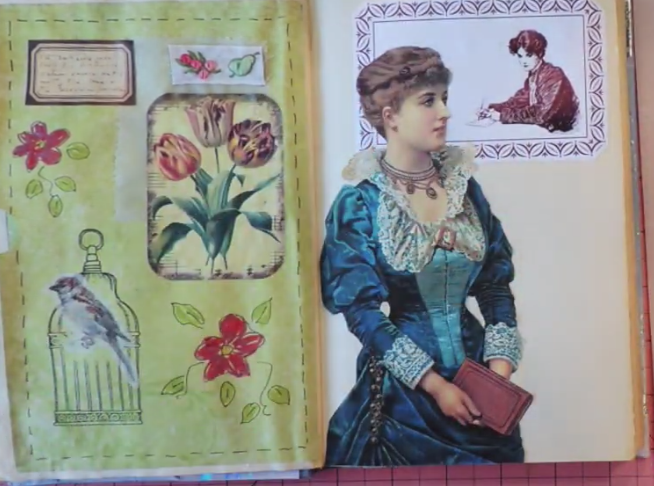 Victorian Lady Journal Page and altered book half page pocket tutorial.